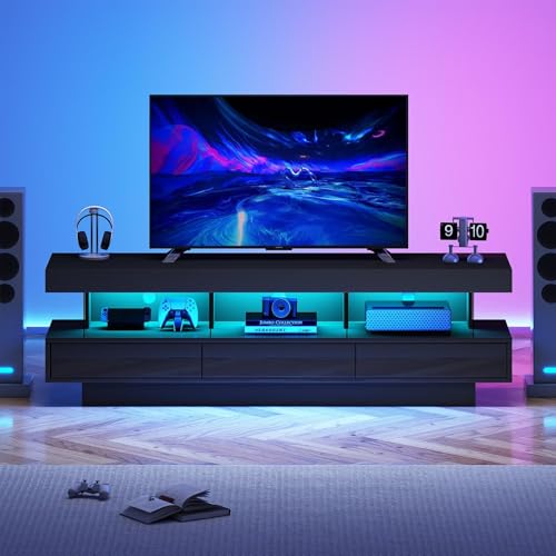 DEECOZY Fernsehkommode,160 * 38 * 50.5cm Für Fernseher Bis 70 Zoll Mit RGB Led-Beleuchtung,Tv Wand Mit Verstellbaren Glasböden and App-Steuerung,Lowboard,TV Board Schwarz Für Wohnzimmer,Schlafzimmer von DEECOZY