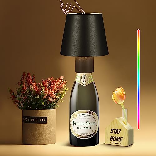 DEECOZY Kabellose LED Flaschenleuchte, Aufladbar Tischlampe mit 5200 mAh Akku 3000K + RGB Dimmbare Tragbare Touch Tischleuchte IP54 Wasserdicht LED Flaschenlampe für Innen Außen Restaurant Bar von DEECOZY