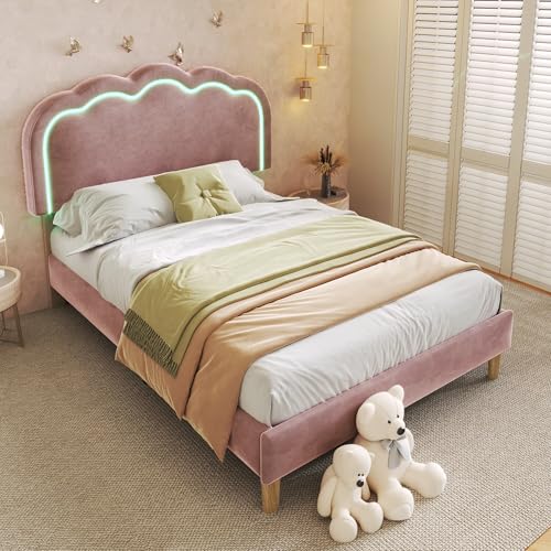 DEECOZY Polster Bett 90 x 200 Mit Lattenrost und Verstellbares Kopfteil, Doppelbett 90 x 200 Gepolstertes Bett in Rosa, Bettgestell Mit Lattenrost,Samt (Ohne Matratze) von DEECOZY