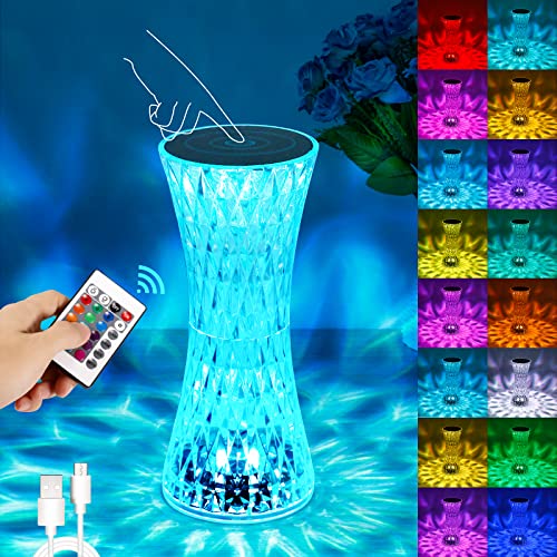 LED Tischlampe aus Kristall, 16 Farben & 4 Modi Touch Control Rose Rose Crystal Lampe Mit Fernbedienung RGB Farbwechsel Nachtlicht für Schlafzimmer Wohnzimmer von DEECOZY
