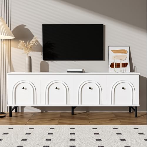 DEECOZY TV Schrank mit 4 Türen, 160 x 38 x 55.5 cm Moderner TV Board mit Stauraum, Fernsehschrank mit Verstellbare Einlegeplatten, Fernseher Schrank für Wohnzimmer, Schlafzimmer (Weiß) von DEECOZY
