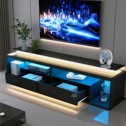 DEECOZY Tv-Schrank 180 x 40 x 46 cm, Für Fernseher Bis 70 Zoll, Lowboard Mit RGB-Led-Beleuchtung (16 Farben) Und 2 Schubladen - Lowboard, Tv-Lowboard, Fernsehschrank Für Wohnzimmer, Schlafzimmer von DEECOZY