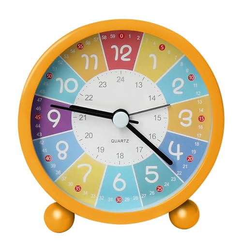 DEECOZY Wecker Mädchen, Wecker Kinder Mädchen Lernuhr Kinder Wecker Kinder Analog Ohne Ticken Wecker Mit Lautem Alarm, Nachtlicht, Snooze, Batteriebetriebene Weckuhr Für Schulanfänger Kinder（Gelb） von DEECOZY