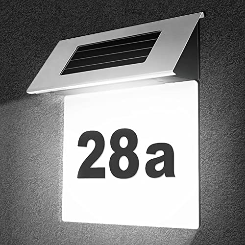 Edelstahl Hausnummer Solar Beleuchtete 4 LEDs Solarhausnummer mit Dämmerungsschalter IP65 Wasserdicht Außen mit Nummern 0-9 & Buchstaben A-H von DEECOZY