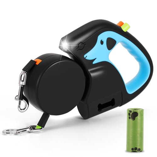Hundeleine, rutschfest, 3 m, einziehbare Hundeleine, doppelt einziehbare Hundeleine, mit wiederaufladbarer Taschenlampe und mit Kotbeutel, bis zu 20 kg, 360° Anti-Verheddern, Nylon, für 2 Hunde zum Hundeleine, rutschfest, 3 m, einziehbare Hundeleine, doppelt einziehbare Hundeleine, mit wiederaufladbarer Taschenlampe und mit Kotbeutel, bis zu 20 kg, 360° Anti-Verheddern, Nylon, für 2 Hunde zum von DEECOZY