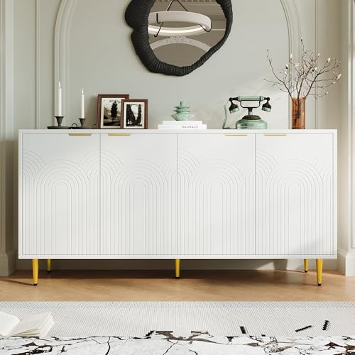 Kommode Mit Vier Türen, Komodenschrank,Metallfüßen, Tv-Schrank, Sideboard Flur, Geradliniges Design Mit Metalllinien-Dekor, Schwarz Wohnzimmer Möbel,Kommode Mit Schubladen,Flurkommode(160cmx80x40 cm) von DEECOZY
