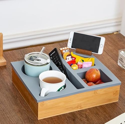 Sofa-Bar-Snackbox, Holz-Sofatablett, Silikon-Sofatablett mit 360° drehbarem Handyhalter, inklusive 2 Snackboxen und Getränkehalter, ideal für Kaffeebars, Heimkino-Dekoration, Garten und Camping. Sofa-Bar-Snackbox, Holz-Sofatablett, Silikon-Sofatablett mit 360° drehbarem Handyhalter, inklusive 2 Snackboxen und Getränkehalter, ideal für Kaffeebars, Heimkino-Dekoration, Garten und Camping. von DEECOZY