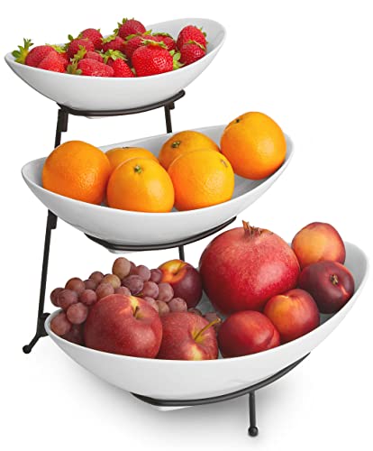 DEELIA® Etagere | 3-stöckig | Keramik Obstschale modern & weiß | Praktische Aufbewahrung für die Küche | 3 Etagen für Obst & Gemüse von DEELIA