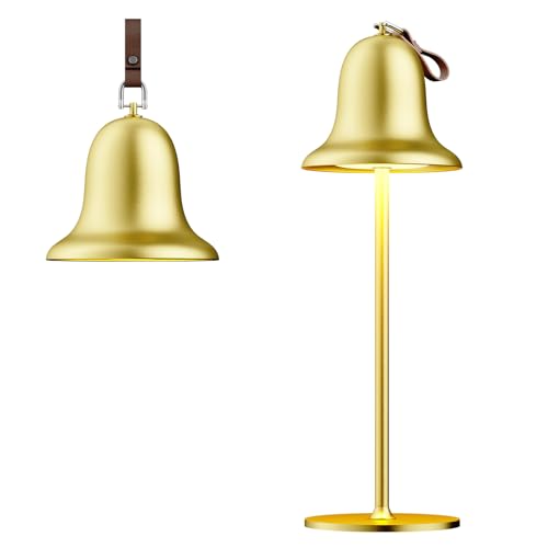 DEELUX Akku Tischleuchte Dimmbare,Tischlampe Kabellos mit USB-C,Wiederaufladbar Warmweiß 3000K Metall Led Tischleuchte Kabellos IP44 Wasserdicht,Lampe Für Den Innen-/Außenbereich,Gold(1Stück) von DEELUX