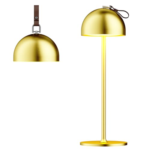 DEELUX LED Akku Tischlampe Dimmbare Kabellose,Wiederaufladbar Warmweiß 3000K Nachttischlampe,Für Innen und Aussen mit USB-C,Tischleuchte Metallmaterial,IP44 Wasserdichte (Gold 1pcs) von DEELUX