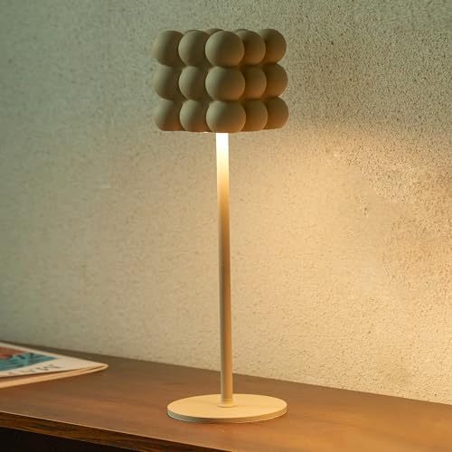 DEELUX LED Dimmbare Akku Tischlampe Kabellos Touch Akkubetrieben Tischleuchte,Höhenverstellbar 3000K/6000K 2 Farbtemperaturen Tischleuchte mit USB-C,für Cremefarbenen Stil(Beige 1Pcs) von DEELUX