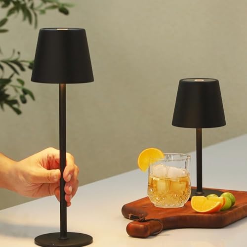 DEELUX LED Tischlampe Kabellos Dimmbare Touch LED Akku Tischleuchte Höhenverstellbar 3 Farbtemperatur 4000mAh Für drinnen und draußen geeignet Wiederaufladbar USB-C Metallmaterial Schwarz 2 PCS von DEELUX
