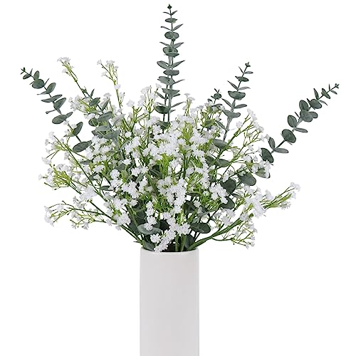 DEEMEI - Künstliche Eukalyptusblätter, Stängel und Babyatem, Blumenstrauß, 18 Stück, künstliche Grün- und Schleierkraut, echte Haptik, für Hochzeit, Tischdekoration, Heimdekoration von DEEMEI