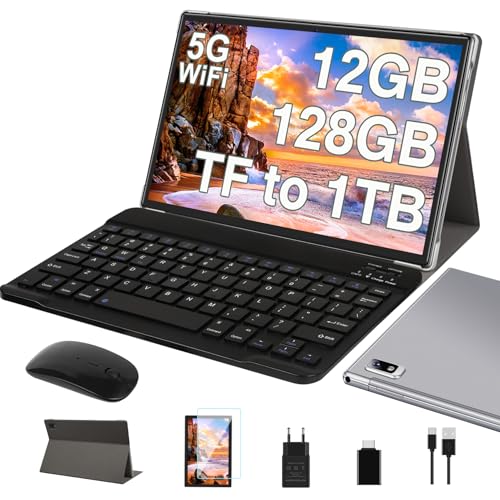 DEERTiME 2025 Tablet 10 Zoll Android 13 OS mit 12GB RAM+128GB ROM(TF 1 TB), 5G +2.4G WLAN, 8 Core 2.0 GHz | GMS | 8000mAh | 5MP+8MP | BT 5.0 | Widgets mit Tastatur+Fall - Grau von DEERTiME