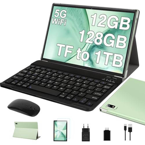 DEERTiME 2025 Tablet 10 Zoll Android 13 OS mit 12GB RAM+128GB ROM(TF 1 TB), 5G +2.4G WLAN, 8 Core 2.0 GHz | GMS | 8000mAh | 5MP+8MP | BT 5.0 | Widgets mit Tastatur+Fall -Grün von DEERTiME