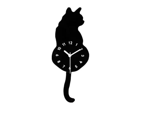 DEEWISH Kreative Cartoon Nette Katze Wanduhr Weihnachten Home Decor Uhr Weg Schwanz Bewegen Schweigen Schaukel Schwanz Pendel für Wohnzimmer Schlafzimmer küche (17cm*43cm, Schwarz Katze) von DEEWISH