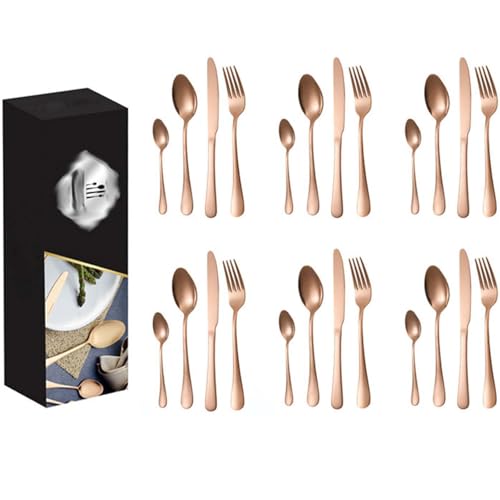 Besteckset Aus Edelstahl Mit Messer, Gabel Und LöFfel, 24-Teilig, Geschenkbox, Kreatives, Titanbeschichtetes Western-Steakmesser Und -Gabel,RoseGold von DEEguess