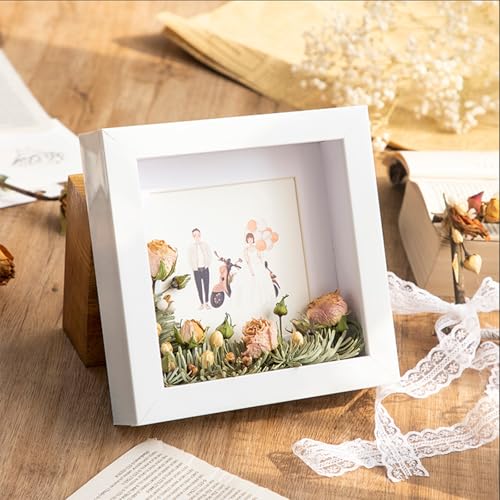 DEEguess 3D-Schatten-Fotorahmen, Reine Handarbeit, Kreativer Trockenblumen-DIY-Fotorahmen, Dreidimensionaler Hohler Fotorahmen, Halterung, Tiefer Rahmen, Objekt-DisplaystäNder,6.56IN von DEEguess