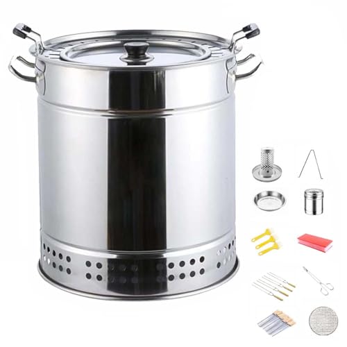 DEEguess Einlagiges, Rauchfreies Schmorfass Zum AufhäNgen Aus Edelstahl, Bietet Platz FüR 20 GrillspießE, 360°-Rundumgrill, Geeignet FüR Camping-Picknicks Und Strandgrills,11-pcs von DEEguess