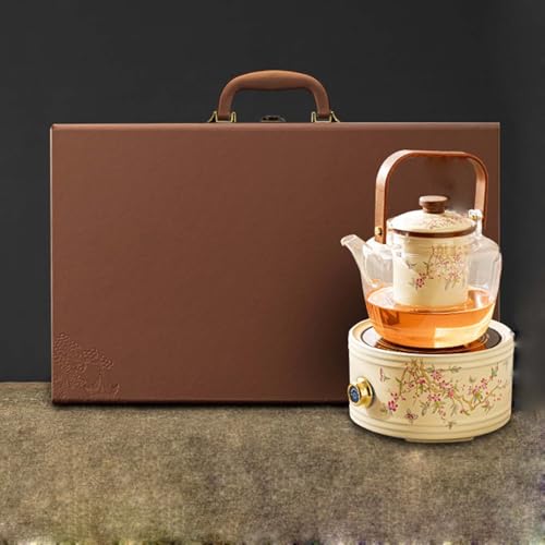 DEEguess Elektroherd Aus Keramik + Wasserkocher Mit Griff In Geschenkbox, 5-Gang-Funktion, Drehknopf, Mikrokristalline Platte, Geeignet Zum Teekochen Am Kamin Und FüRs Camping,Round von DEEguess