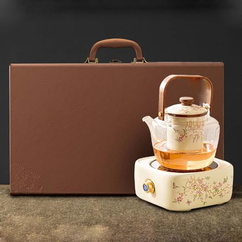 DEEguess Elektroherd Aus Keramik + Wasserkocher Mit Griff In Geschenkbox, 5-Gang-Funktion, Drehknopf, Mikrokristalline Platte, Geeignet Zum Teekochen Am Kamin Und FüRs Camping,Square von DEEguess