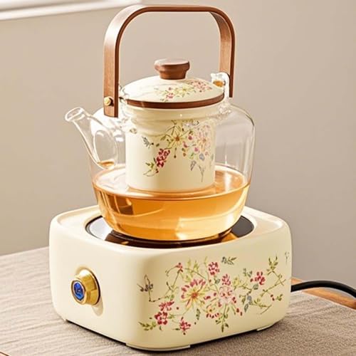 DEEguess Elektroherd Mit Keramikkocher Und Griffkessel-Set, 7-Gang-Funktion, Drehknopf, Mikrokristalline Platte, Geeignet FüR Teezubereitung Am Kamin Und Camping,Round von DEEguess