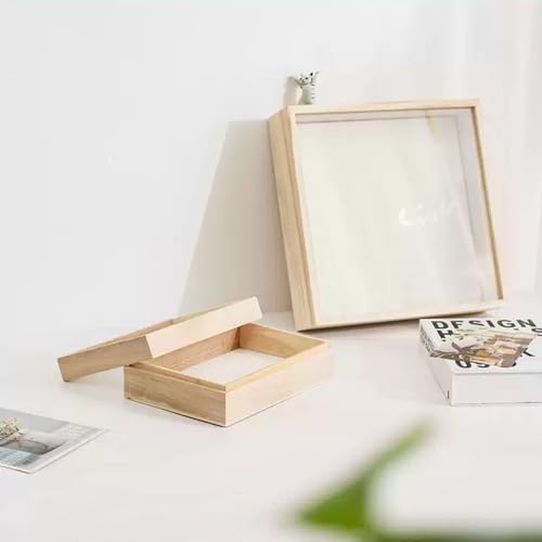 DEEguess ErhöHte Insektenprobenbox Nadelbrett Kiefernholz Massivholz Glasprobenrahmen DIY Handgefertigte Pflanzenaufbewahrungsbox Schaukasten,36x27x9CM von DEEguess