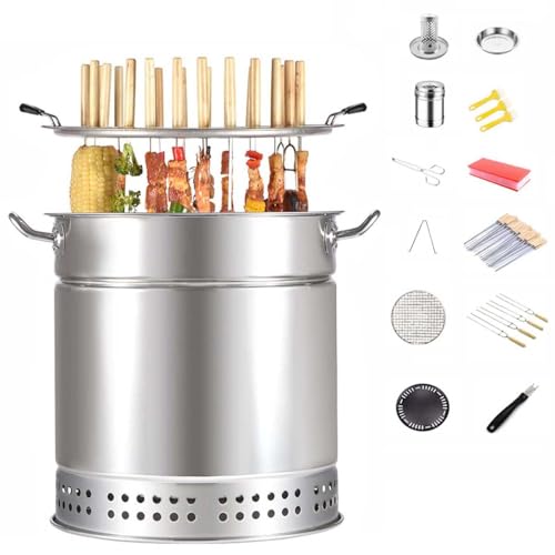 DEEguess Rauchfreier Holzkohle-HäNgegrill Aus Edelstahl, Bietet Platz FüR 20 Kebab-SpießE, 360°-Rundumgrillen, Geeignet FüR Camping-Picknicks, Strand-BBQ,13-pcs DEEguess Rauchfreier Holzkohle-HäNgegrill Aus Edelstahl, Bietet Platz FüR 20 Kebab-SpießE, 360°-Rundumgrillen, Geeignet FüR Camping-Picknicks, Strand-BBQ,13-pcs von DEEguess