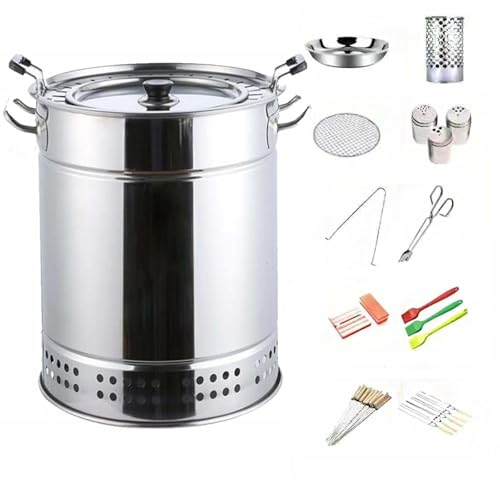 DEEguess Rauchfreier Holzkohle-HäNgegrill Aus Edelstahl, Bietet Platz FüR 30 Kebab-SpießE, 360°-Rundumgrillen, Geeignet FüR Camping-Picknicks, Strand-BBQ,10-pcs von DEEguess