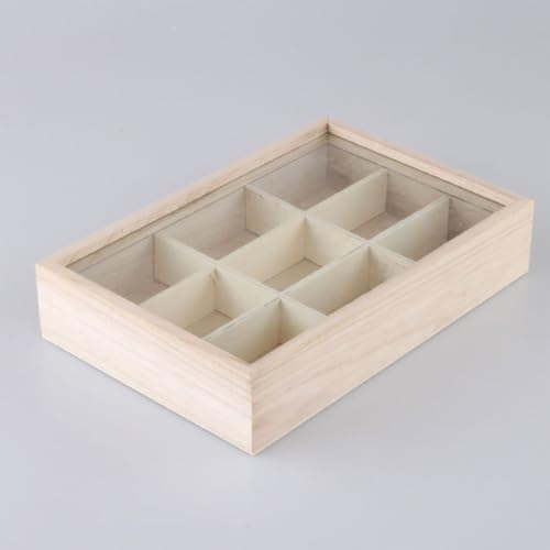 DEEguess Transparente Neun-Gitter-Box Aus Massivem Holz, Aufbewahrungsbox FüR Mineralgesteinsproben, PräSentationsbox, Neun-Gitter-Schmucktablett Aus Bambus von DEEguess