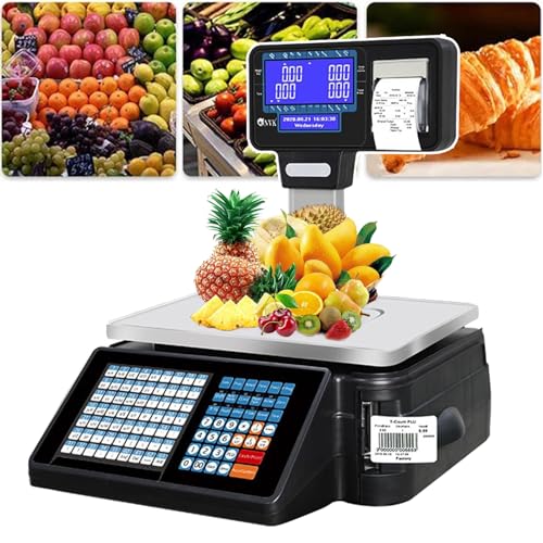 Etikettendruckwaage (Beidseitige Anzeige), Kommerzielle Digitale Preisrechnerwaage (30 Kg), Mit Thermoetikettendrucker + Lcd-Bildschirm,A von DEEguess