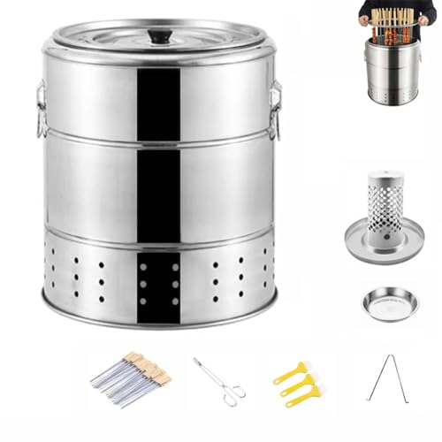 Rauchfreier Holzkohle-HäNgegrill Aus Edelstahl, Bietet Platz FüR 28 Kebab-SpießE, 360°-Rundumgrillen, Geeignet FüR Camping-Picknicks, Strand-BBQ,7-pcs von DEEguess