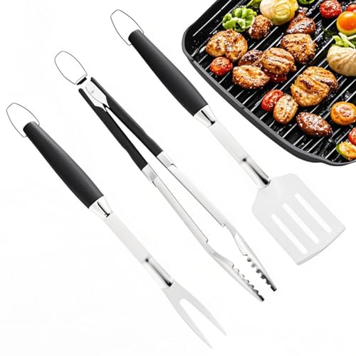 Tragbares Grillset FüR Den AußEnbereich, 3-Teiliges Grillbesteck-Set (Mit AufhäNgeschlaufe), Geeignet FüR Camping, Picknick, Party, Praktisches Geschenk FüR MäNner von DEEguess