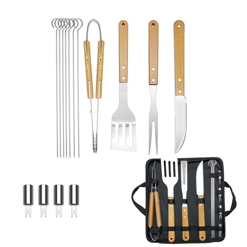Tragbares Outdoor-BBQ-Stofftaschen-Set, 15-Teiliges Grillwerkzeug Mit Holzgriff, Geeignet FüR Camping, Picknick, Party, Praktisches Geschenk FüR MäNner,B Tragbares Outdoor-BBQ-Stofftaschen-Set, 15-Teiliges Grillwerkzeug Mit Holzgriff, Geeignet FüR Camping, Picknick, Party, Praktisches Geschenk FüR MäNner,B von DEEguess