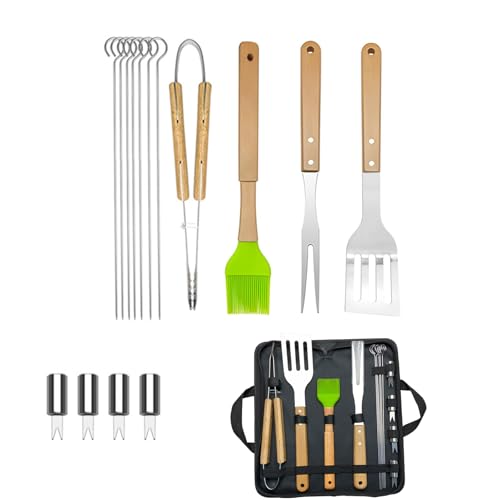 Tragbares Outdoor-BBQ-Stofftaschen-Set, 15-Teiliges Grillwerkzeug Mit Holzgriff, Geeignet FüR Camping, Picknick, Party, Praktisches Geschenk FüR MäNner,D Tragbares Outdoor-BBQ-Stofftaschen-Set, 15-Teiliges Grillwerkzeug Mit Holzgriff, Geeignet FüR Camping, Picknick, Party, Praktisches Geschenk FüR MäNner,D von DEEguess