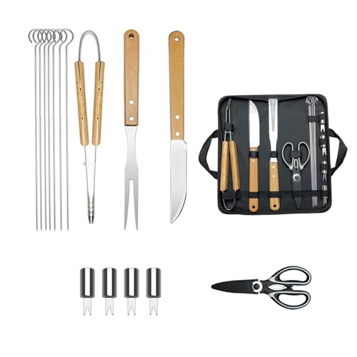 Tragbares Outdoor-BBQ-Stofftaschen-Set, 15-Teiliges Grillwerkzeug Mit Holzgriff, Geeignet FüR Camping, Picknick, Party, Praktisches Geschenk FüR MäNner,E Tragbares Outdoor-BBQ-Stofftaschen-Set, 15-Teiliges Grillwerkzeug Mit Holzgriff, Geeignet FüR Camping, Picknick, Party, Praktisches Geschenk FüR MäNner,E von DEEguess