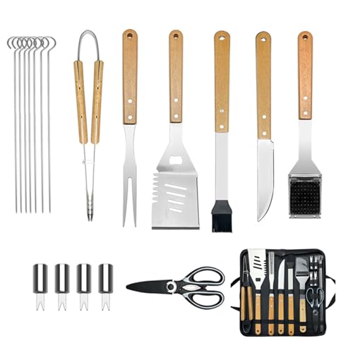 Tragbares Outdoor-BBQ-Stofftaschen-Set, 18-Teiliges Grillwerkzeug Mit Holzgriff, Geeignet FüR Camping, Picknick, Party, Praktisches Geschenk FüR MäNner Tragbares Outdoor-BBQ-Stofftaschen-Set, 18-Teiliges Grillwerkzeug Mit Holzgriff, Geeignet FüR Camping, Picknick, Party, Praktisches Geschenk FüR MäNner von DEEguess