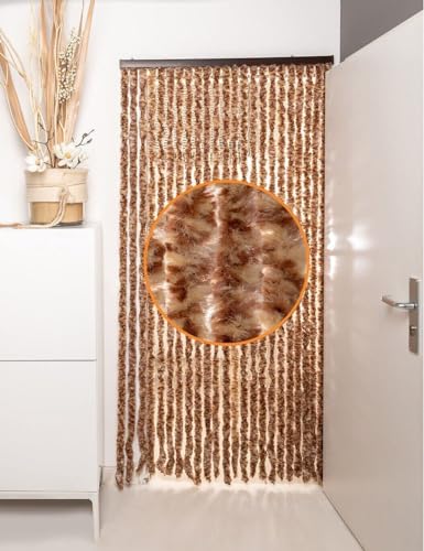 DEFACTO Flauschvorhang Türvorhang (90x220cm) Chenille Fliegenschutz Insektenschutz Camping Made In Italy - Einfach Zu Reinigen, Effektive Sicht Und Hitzeblocker (Braun/Beige Mix) von DEFACTO