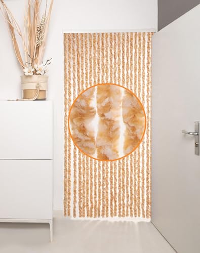 DEFACTO Flauschvorhang Türvorhang (90x220cm) Chenille Fliegenschutz Insektenschutz Camping Made In Italy - Einfach Zu Reinigen, Effektive Sicht Und Hitzeblocker (Bronze/Weiß Mix) von DEFACTO