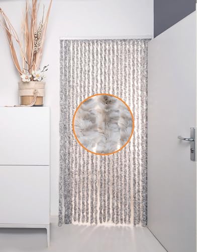 DEFACTO Flauschvorhang Türvorhang (100x220 cm) - Wetterfest, Insektenschutz, Made in Italy - Vielseitig, leicht zu reinigen, effektiver Sicht- und Hitzeblocker - (Grau/Weiß Mix) von DEFACTO