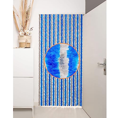DEFACTO Flauschvorhang Türvorhang (100x200 cm) Chenille Fliegenschutz Insektenschutz Camping 100% Made In Italy - Vielseitig, Leicht Zu Reinigen, Effektiver Sicht- Und Hitzeblocker - (Blau/Grau) von DEFACTO
