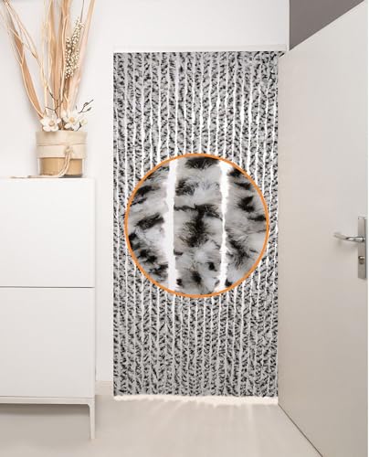 DEFACTO Flauschvorhang Türvorhang (100x200 cm) Chenille Fliegenschutz Insektenschutz Camping 100% Made In Italy - Leicht Zu Reinigen, Effektiver Sicht- Und Hitzeblocker - (Schwarz/Grau/Weiß Mix) von DEFACTO