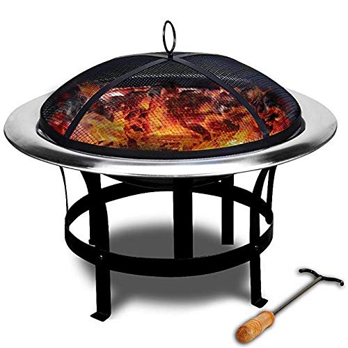 Defacto Feuerstelle Ø 75 cm Edelstahl | Hakenfunken, Feuerschale, Feuerkorb, Garten | Multifunktional für Outdoor Camping Versorgung mit Rundform (DF-FS3030-C) von DEFACTO