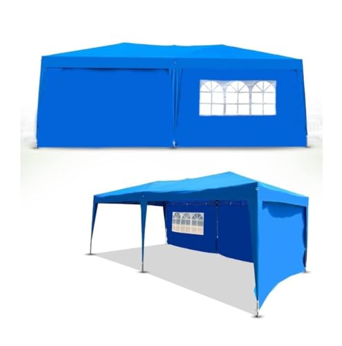 Defacto Pavillon 3x6m Faltpavillon Gartenzelt Partyzelt Garten Faltbar Polyester- PVC Beschichtung-100% wasserdicht 3- Seitenwand (3volle Wand in 3m und 1 Fenster) Inkl. Tragetasche BLAU von DEFACTO