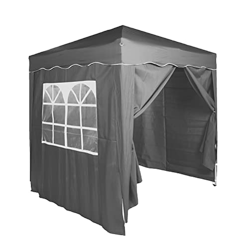 Defacto Pavillon Gartenzelt Pop Up Zelt Partyzelt Gartenpavillon 2x2m Faltpavillon,UV-Schutz 50+, 100% Wasserdicht, Inkl. 4 Seitenteile, Tragetasche mit Seile und Heringe (GRAU) von DEFACTO