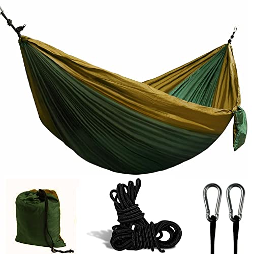 Hängematte Outdoor 300x200 cm aus Nylon Fallschirmseide bis 300kg Ultra-Leicht Hängematten XXL Camping 2 Personen DF-PH-300 * 200cm Schwarz-Orange von DEFACTO