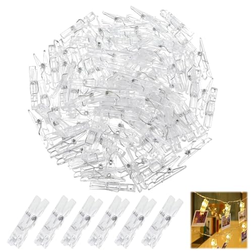 DEFIYEAR 150 Stück Frühling Hängende Clips, Mini Klammern Durchsichtig Wäscheklammern Transparent Kunststoff Schellen Durchsichtige Klammern Kleine Klammern für Fotos Aufhängen Lichterkette von DEFIYEAR