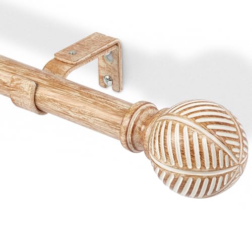 DEFYNEE Gardinenstange in Holzoptik, ausziehbar, 76–219 cm – 25 mm, Metallkern mit Holzmaserung, Öse kompatibel, ausziehbare Stange für Fenster/Türen, Braun von DEFYNEE