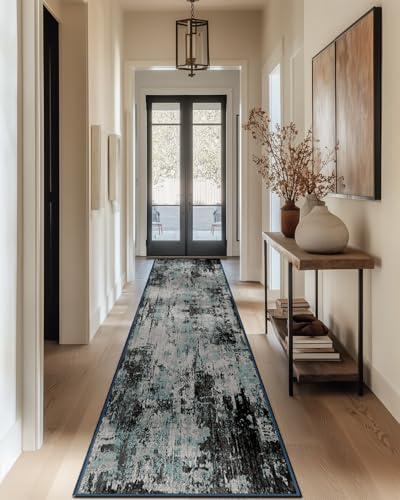 DEFYNEE Läufer Teppich 60x180 cm, rutschfest, Kurzflor, Waschbar, Faltbar, Abstraktes Design – für Flur, Küche, Wohnzimmer & Büro, Blau-Schwarz DEFYNEE Läufer Teppich 60x180 cm, rutschfest, Kurzflor, Waschbar, Faltbar, Abstraktes Design – für Flur, Küche, Wohnzimmer & Büro, Blau-Schwarz von DEFYNEE