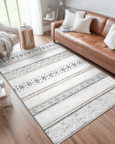 DEFYNEE Teppich Wohnzimmer 120x180 cm, Kurzflor, rutschfest und Weich, Für Wohn-, Schlaf- & Kinderzimmer, Schwarzbraun von DEFYNEE
